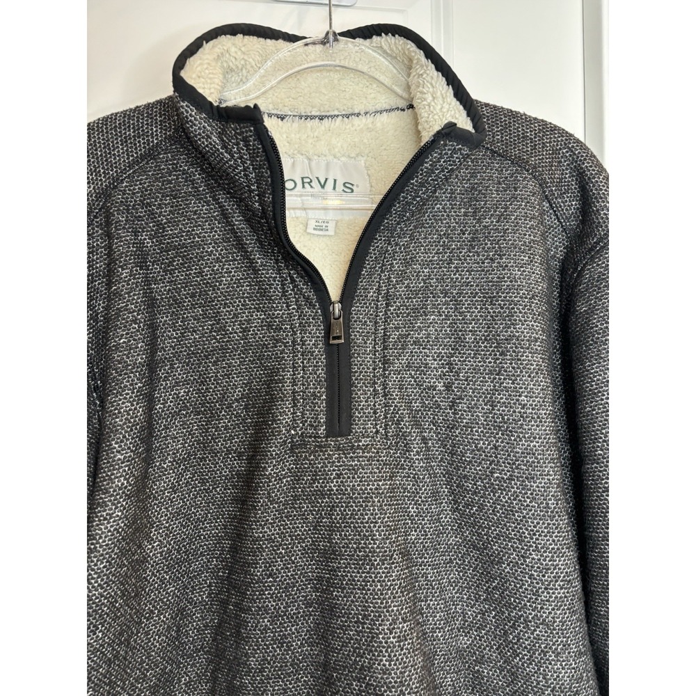 Orvis Heavy Fleece Sz XL MENS‎ Sherpa Lined Sweater Pullover 1/4-Zip Black